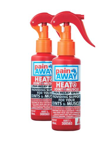 2 x PAIN AWAY HEAT JOINT & MUSCLE <br> PAIN RELIEF SPRAY 100ML