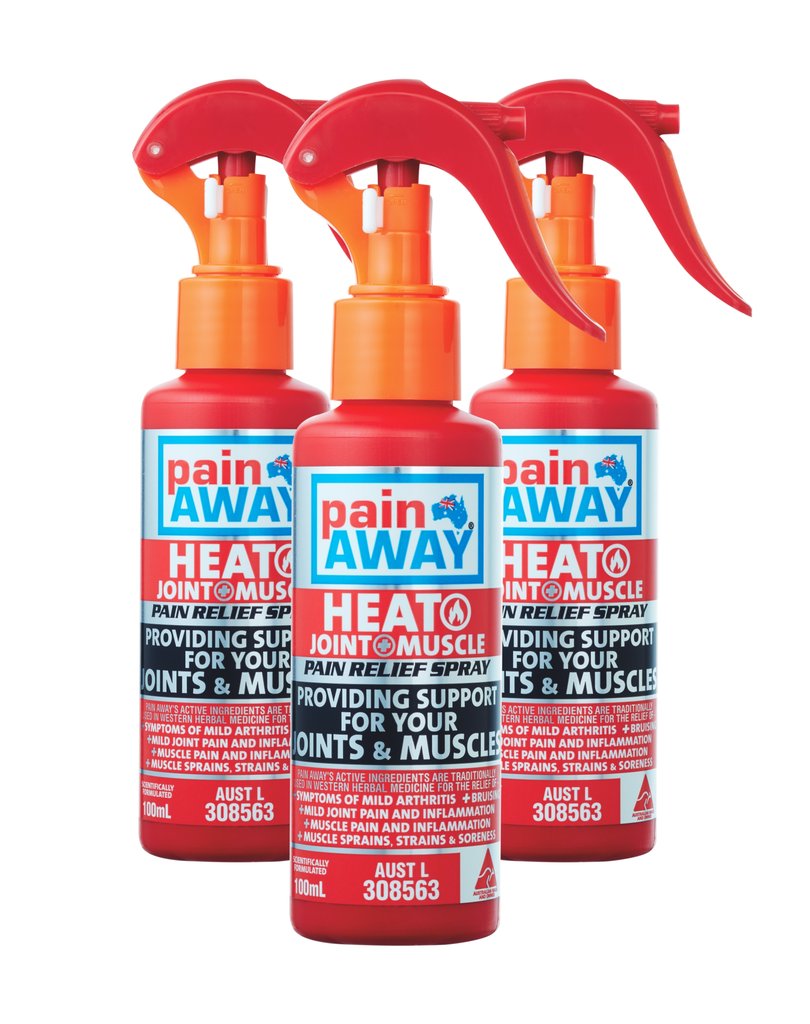 3 x PAIN AWAY HEAT - JOINT & MUSCLE <br> PAIN RELIEF SPRAY 100ML