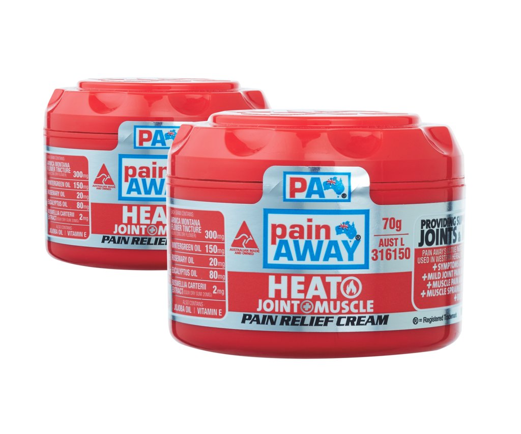 2 x PAIN AWAY HEAT JOINT & MUSCLE <br>PAIN RELIEF CREAM 70G