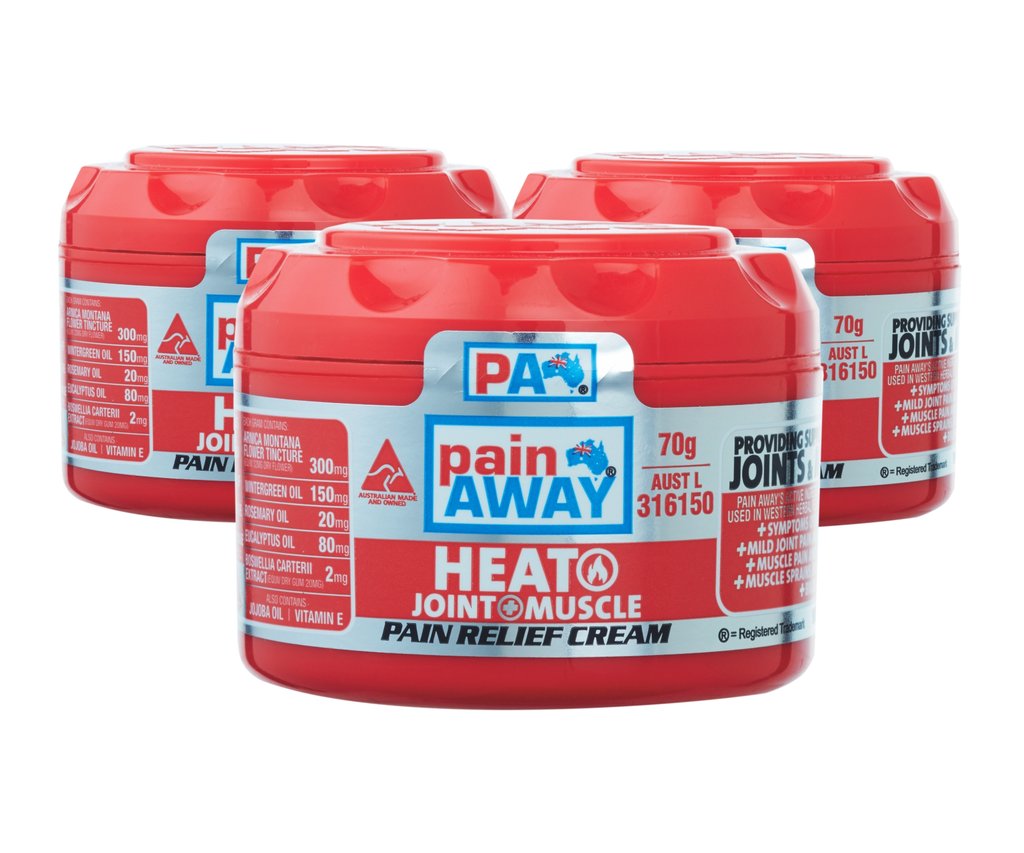 3 x PAIN AWAY HEAT JOINT & MUSCLE <br>PAIN RELIEF CREAM 70G