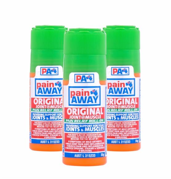 3 x PAIN AWAY ORIGINAL  <BR> JOINT & MUSCLE PAIN RELIEF ROLL ON 35G