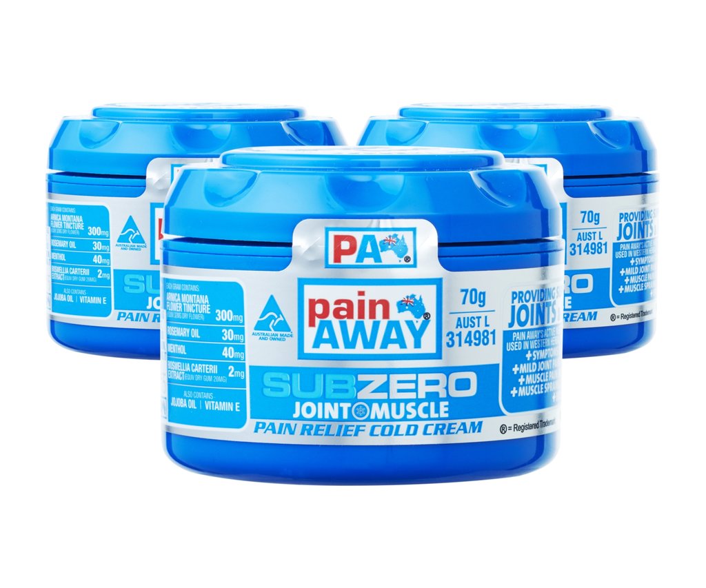 3 x  PAIN AWAY SUB ZERO - JOINT & MUSCLE PAIN RELIEF COLD <br> CREAM 70G